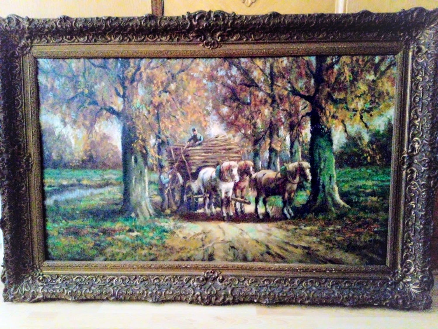 Cor Bouter - Werklui met paarden en een trekwagen - gesigneerd Johan v Gesine verkocht voor € 300!