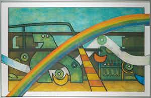 Rob Clous - Kleurenets, Welcome to the machine II - Ingelijst (Groot) verkocht voor € 35!