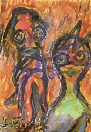 Lotti van der Gaag - gemengde techniek op papier | 'Voulez-vous dancer avec moi?' | 1997 verkocht voor € 300!