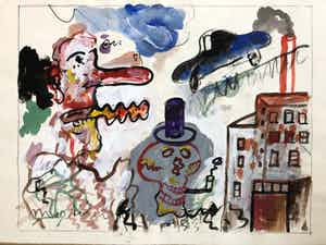 Anton Martineau - zonder titel (gemengde technieken op papier) verkocht voor € 195!