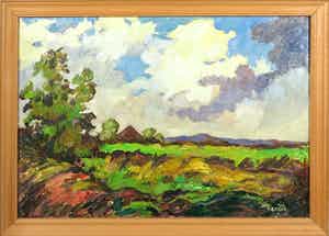 Jan Dekker - Olieverf op hardboard, Polder en Duin, Ingelijst verkocht voor € 1!
