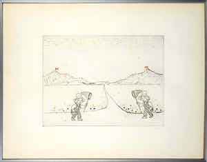 Pieter Holstein - Handgekleurde ets, Vlinders vangen - Ingelijst verkocht voor € 60!