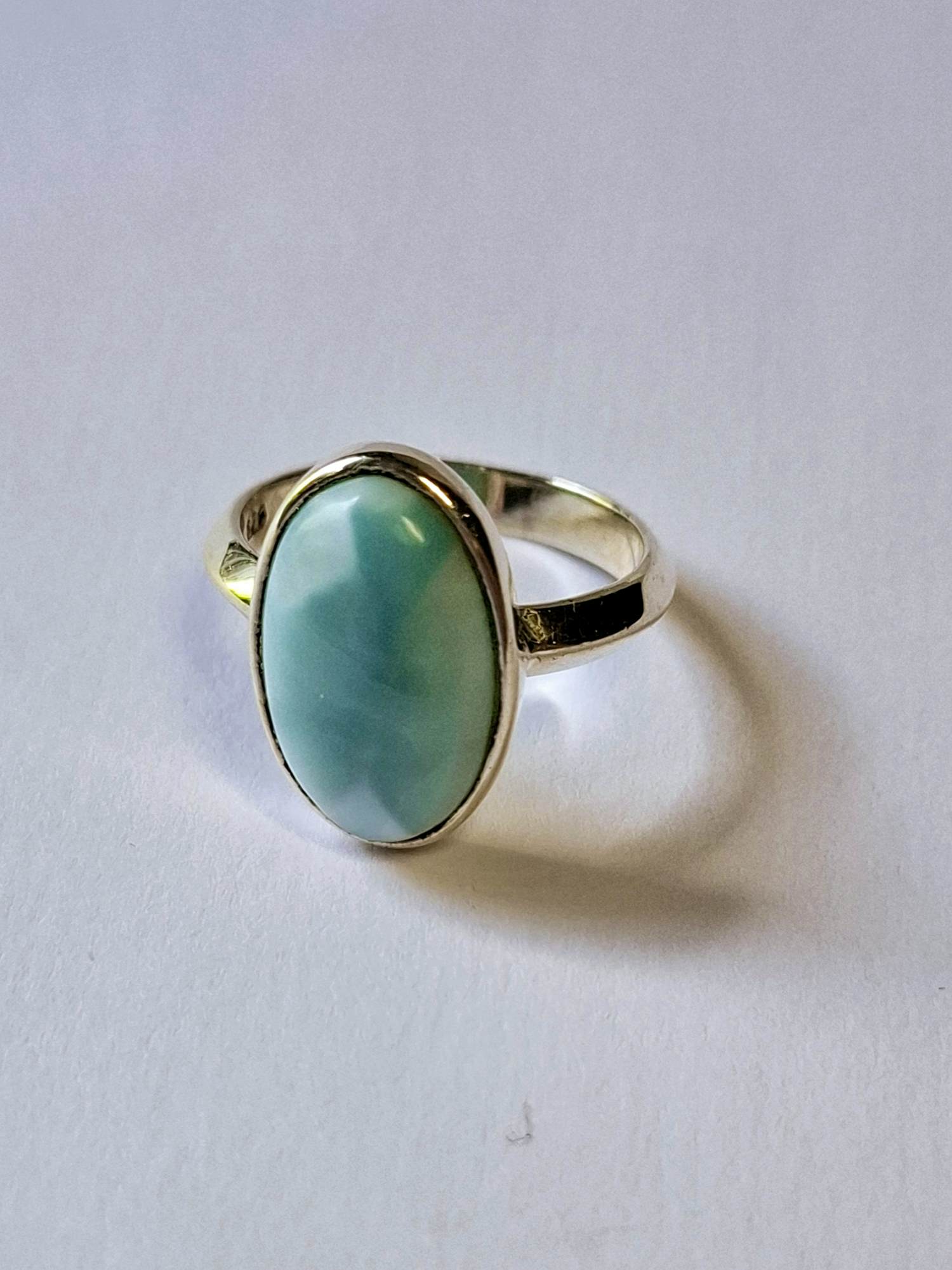 Nieuwe Zilveren ring met Larimar edelsteen, cabochon verkocht voor € 35!
