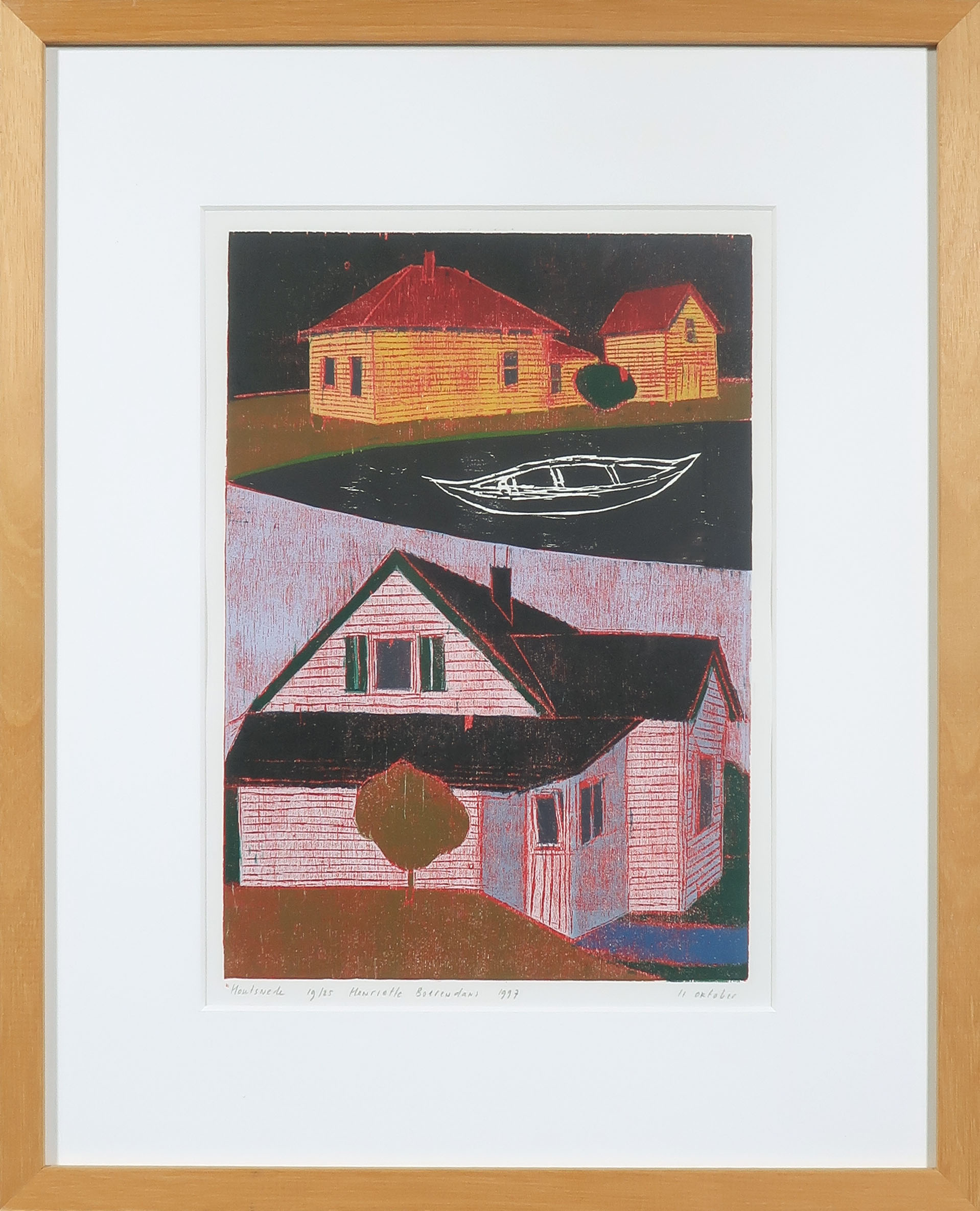 Henriette Boerendans - Houtsnede, 11 oktober - Ingelijst verkocht voor € 35!