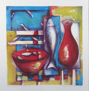 Marianne Aulman - Zeefdruk, Indian Market II - Ingelijst kopen? Bied vanaf 10!