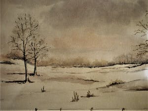 Niet of onleesbaar gesigneerd - Sfeervol impressionistische Aquarel "winterlandschap namiddag" gesigneerd kopen? Bied vanaf 10!
