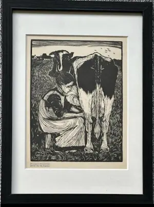 Jan Mankes - Originele Houtsnede Koemelkster 1927 kopen? Bied vanaf 185!