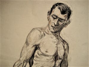 Niet of onleesbaar gesigneerd - omstreeks 1920 - grote pastel/houtskool tekening - mannelijk naakt - gesigneerd kopen? Bied vanaf 1!