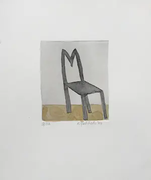 Klaas Gubbels - ets met aquarel ingekleurd - ‘Stoel’ kopen? Bied vanaf 265!