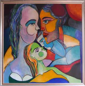 Theo Mackaay - Olieverf op doek, Figuren - Ingelijst (ZEER GROOT) verkocht voor € 1450!