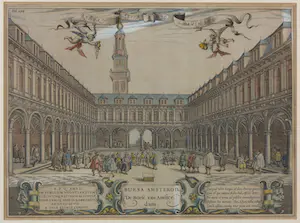 Boetius Adamsz. Bolswert - (naar) Handgekleurde gravure, Byrsa Amsterodamensis - Ingelijst kopen? Bied vanaf 1!