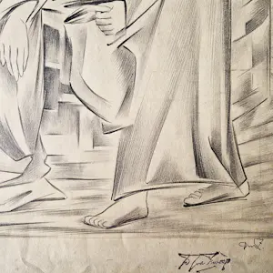 Douwe Jan van der Zweep - Kubistische jaren 30 tekening "jezus neemt afscheid van maria" gesigneerd kaufen? Bieten Sie von 54!