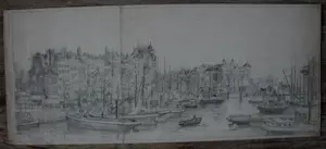 Eugene Rensburg - 2 potlood tekeningen: Spaanse kade Rotterdam kopen? Bied vanaf 100!