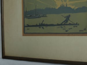 Niet of onleesbaar gesigneerd - Ingelijste litho, Man op vlot – 1921 kopen? Bied vanaf 10!