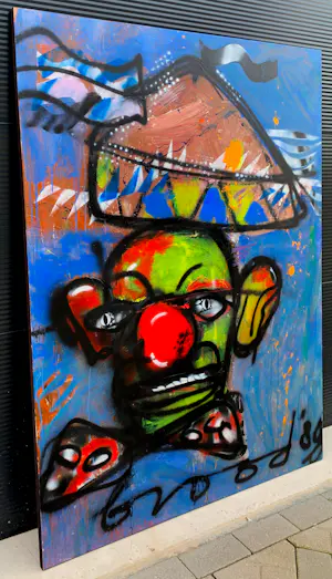 Herman Brood - gemengde techniek op doek: circus - 1989 (groot werk) kopen? Bied vanaf 7250!