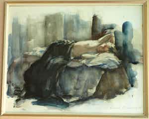 Sierk Schroder - Aquarel , Liggend halfnaakt – gesigneerd & ingelijst – 1982 verkocht voor € 750!
