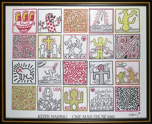 Keith Haring - Handgesigneerd affiche, One man show 1982 - Ingelijst (Groot) kopen? Bied vanaf 1!