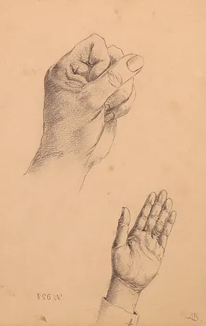 Niet of onleesbaar gesigneerd - Potloodtekening, Studie van twee handen kopen? Bied vanaf 1!