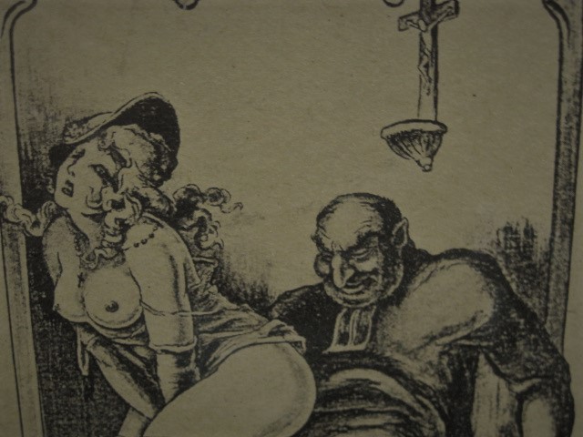 Niet of onleesbaar gesigneerd - Antieke Franse erotische Ets "de Priester en de Dame" gesigneerd  kopen? Bied vanaf 1!