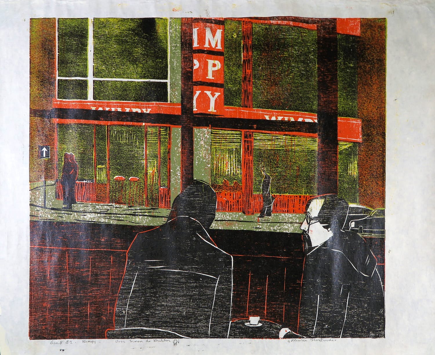 Piet Lont - Linosnede op Japans papier, Wimpy kopen? Bied vanaf 1!