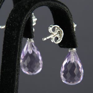 18K Goud - witgouden oorhanger bezet met amethist en briljant geslepen diamant kopen? Bied vanaf 325!