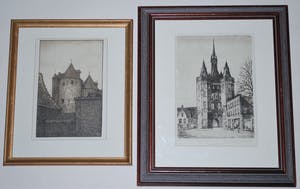 Marius Johannes Janssen - 2 etsen: Sassenpoort Zwolle-+-Gevangenpoort Bergen op Zoom (onbek.monogram) kopen? Bied vanaf 45!