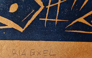 Ria Exel - Nieuwe Haagse School - abstracte handgekleurde linosnede jaren 50 - gesigneerd kopen? Bied vanaf 34!