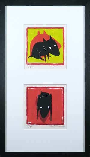 Peter Bastiaanssen - Zeefdruk, Tweeluik zonder titel - Ingelijst verkocht voor € 10!