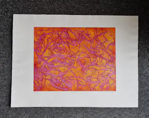 Hector Saunier - Grote, in 1970 gemaakte Epr. d'Art. reliëf kleuren Ets 'eau Vive' gesigneerd kopen? Bied vanaf 55!