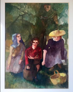Jan Dirk Pijper - Fruitplukkers - Aquarel, Ingelijst kopen? Bied vanaf 35!