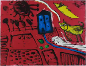 Corneille - Litho, Blauwe Deur Gele Kat - Ingelijst kopen? Bied vanaf 300!