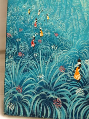 Niet of onleesbaar gesigneerd - Acrylverf op doek , “Blauw landschap met vrouwen“ kopen? Bied vanaf 1!