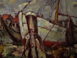 Frans Verpoorten - "Haarlemse Vijftiger" Expressionistisch Olieverf - Boten in Haven Monnickendam kopen? Bied vanaf 10!