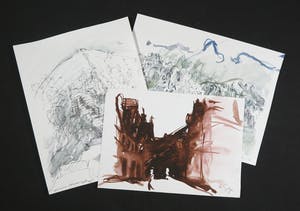 Franscz Witte - Lot van drie aquarellen, Diverse voorstellingen kopen? Bied vanaf 1!