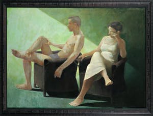 Rudolf Hagenaar - Olieverf op paneel, Twee zittende figuren - Ingelijst kopen? Bied vanaf 500!