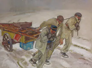 Willy Sluiter - Gemengde techniek op papier, De Glazenwassers kopen? Bied vanaf 750!