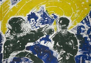 Jorg Immendorff - Linosnede en acryl, Café Deutschland, WIR KOMMEN - Ingelijst (Groot) kopen? Bied vanaf 1!