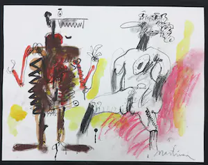 Anton Martineau - Aquarel en krijttekening, Zonder titel kopen? Bied vanaf 60!