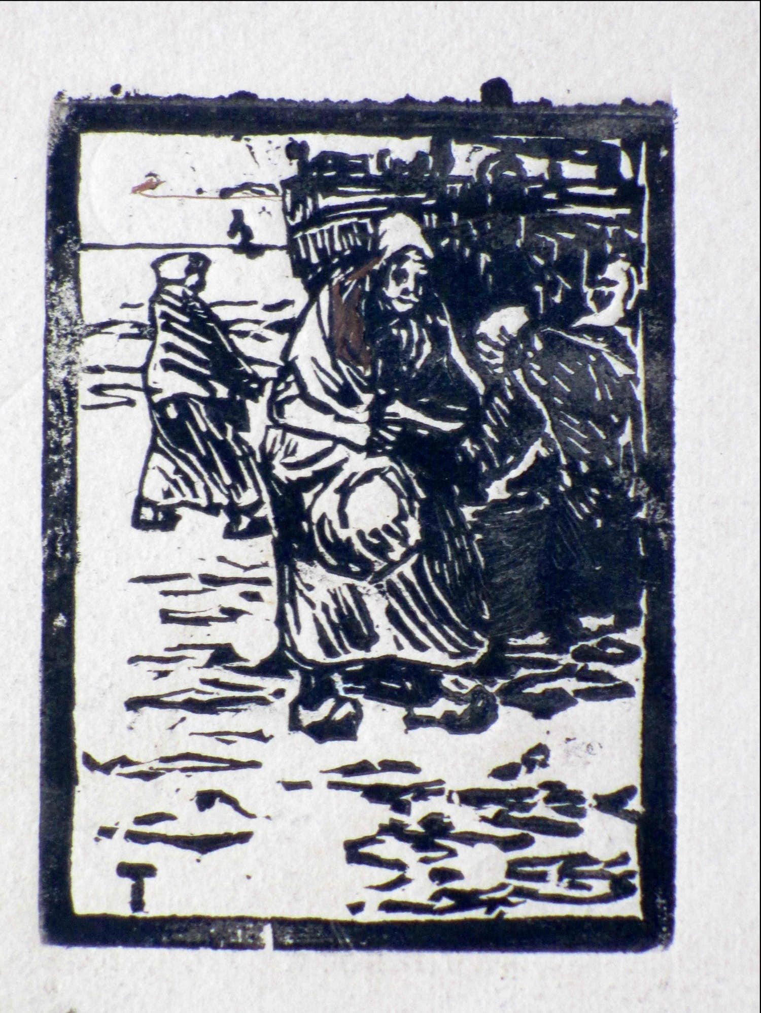 Niet of onleesbaar gesigneerd - Vischafslag te Katwijk aan Zee - Houtsnede kopen? Bied vanaf 1!