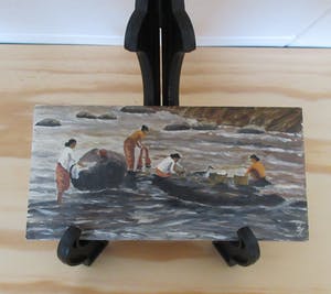 Niet of onleesbaar gesigneerd - Drieluik miniatuur schilderijtjes Indisch Landschap kopen? Bied vanaf 10!