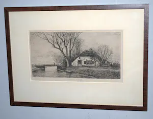 Elias Stark - aan de Linge - ets 1889 kopen? Bied vanaf 25!