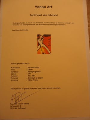 Herman Brood - Zeefdruk, Golferspeler. Ingelijst groot kopen? Bied vanaf 475!