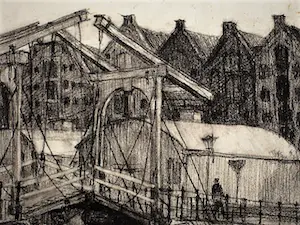 Niet of onleesbaar gesigneerd - Grote omstreeks 1920 gemaakte Houtskooltekening - Amsterdam "het Prinseneiland" kopen? Bied vanaf 1!