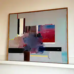 Herman van Tongeren - Olieverf op doek, Compositie in blauw- en roodtinten - Ingelijst verkocht voor € 150!