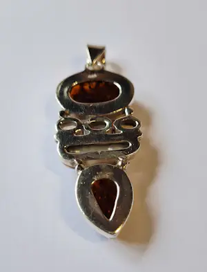 zilveren Hanger met facet geslepen citrien en Amber en oester streepparel kopen? Bied vanaf 70!