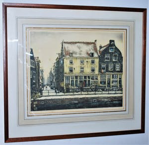 Cornelis Brandenburg - Zwanenburgwal - winter in Amsterdam - kleurets kopen? Bied vanaf 80!