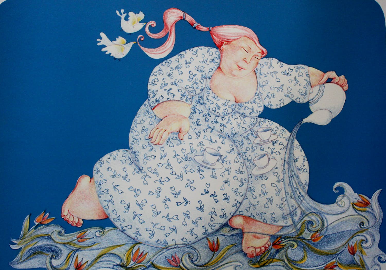 Ada Breedveld - Zeefdruk: Blauwe dame - 1999 verkocht voor € 59!