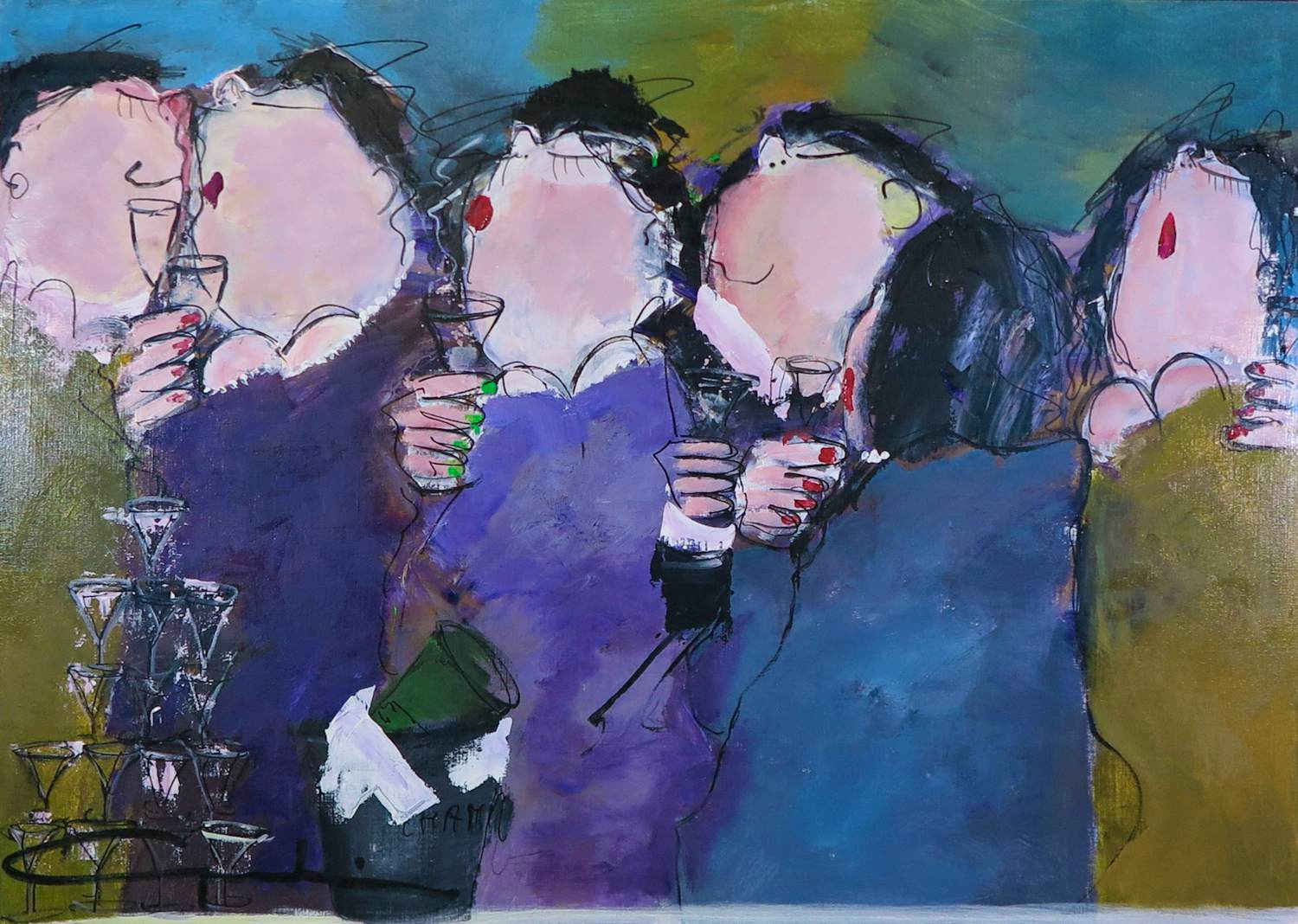 Gerdine Duijsens-Kroezen - Acryl op doek, Champagneborrel (Groot) kopen? Bied vanaf 500!