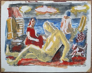 Hubert Bekman - Vrouwen aan de zee, gemengde techniek op papier kopen? Bied vanaf 75!