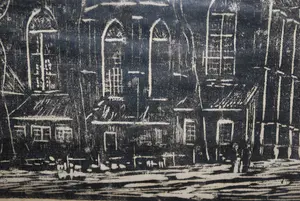 Abraham van der Zee - zeldzame houtsnede van de (Grote) St.Janskerk te Schiedam - kopen? Bied vanaf 45!